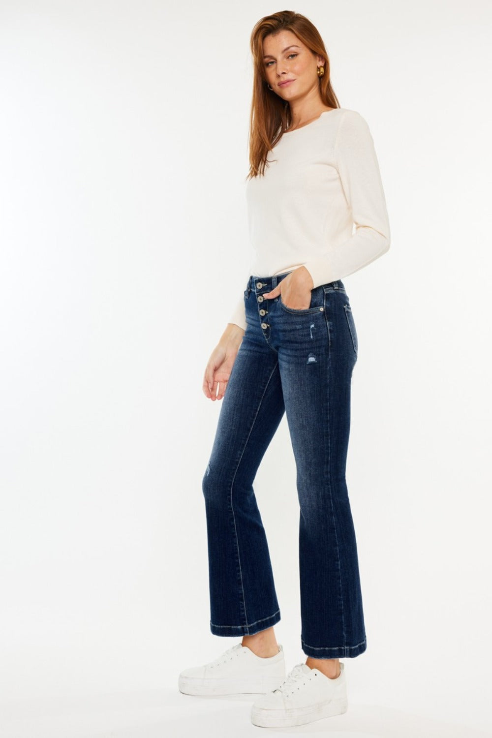 Sydney Mid Rise Button Fly Flare Jeans- Petite