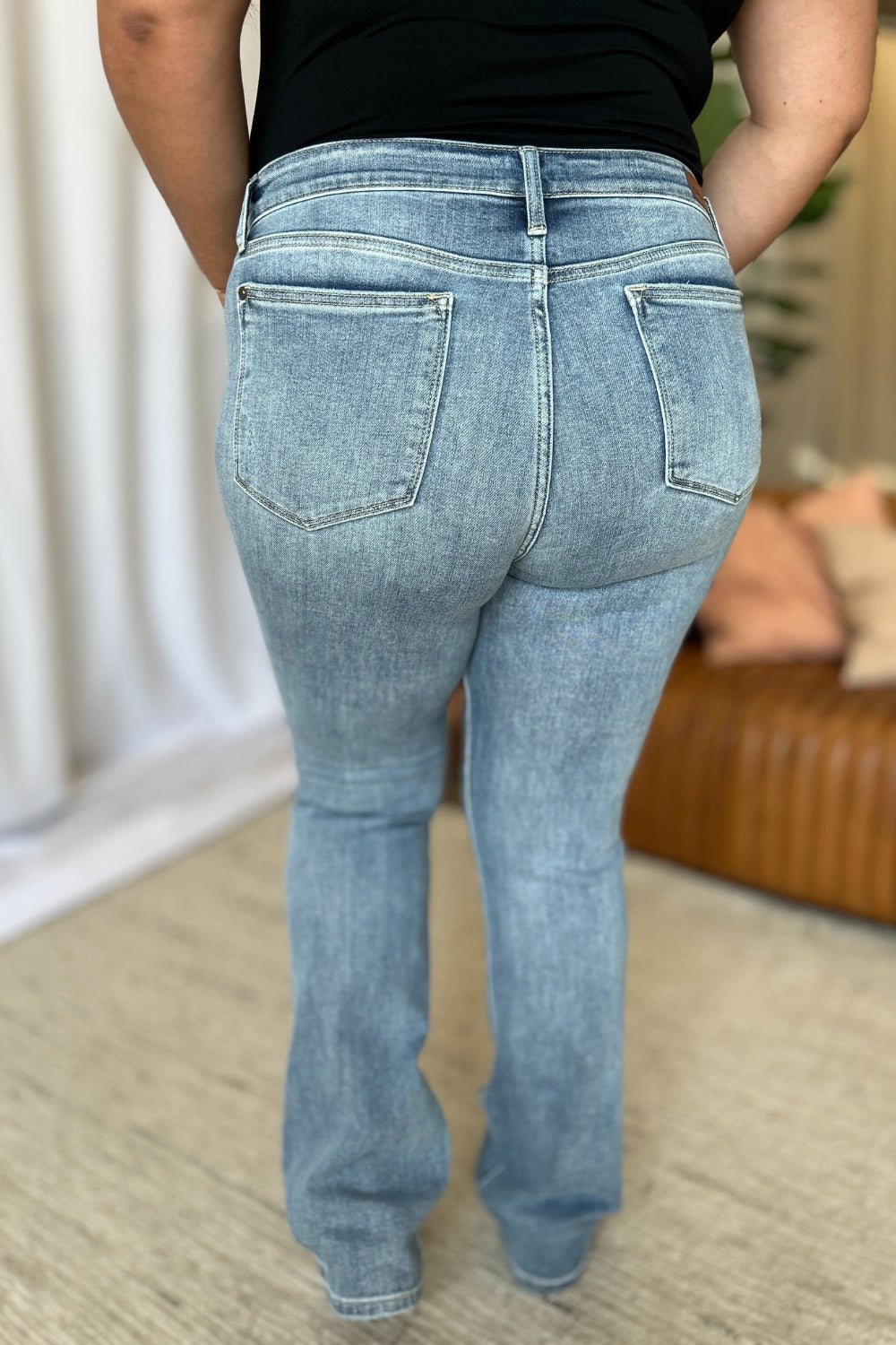 Loren Mid Rise Contrast Hem Bootcut Jeans
