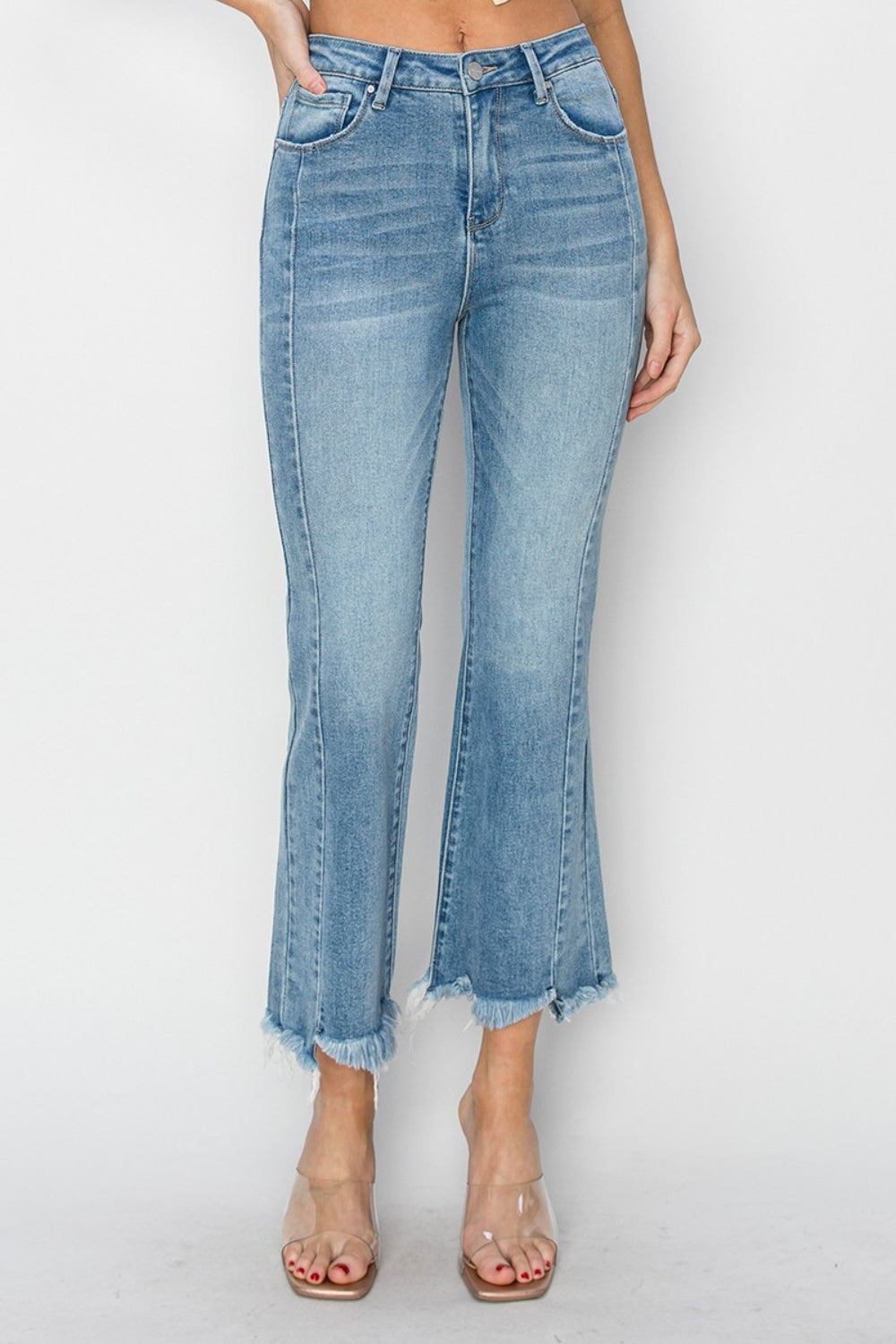 Carter High Rise Frayed Hem Cropped Flare Jeans