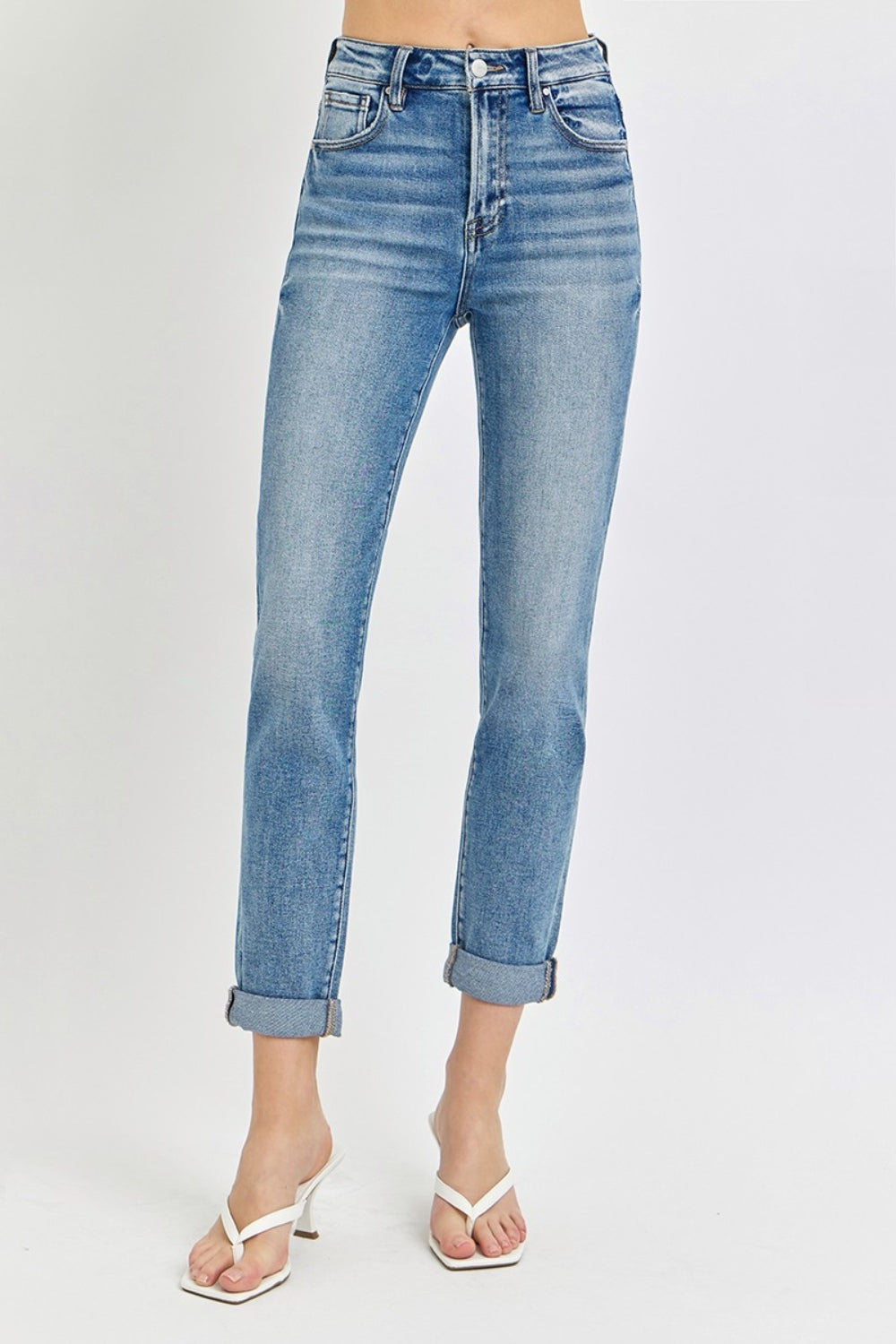 Benny High Rise Cropped Slim Rolled Hem Jeans