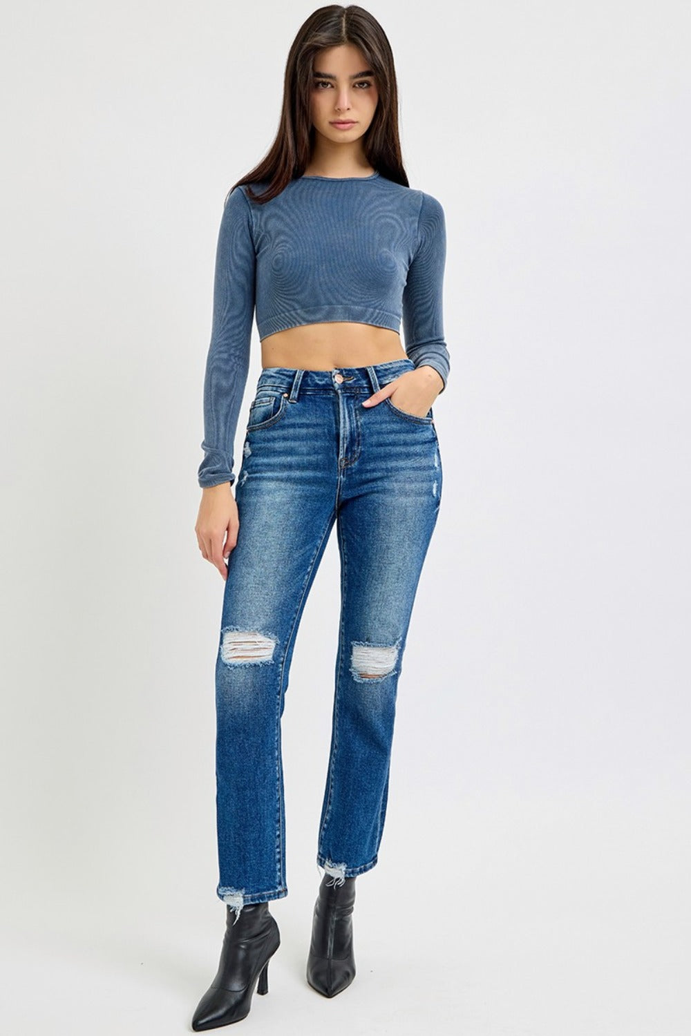 Kodi High Rise Distressed Crop Straight Jeans