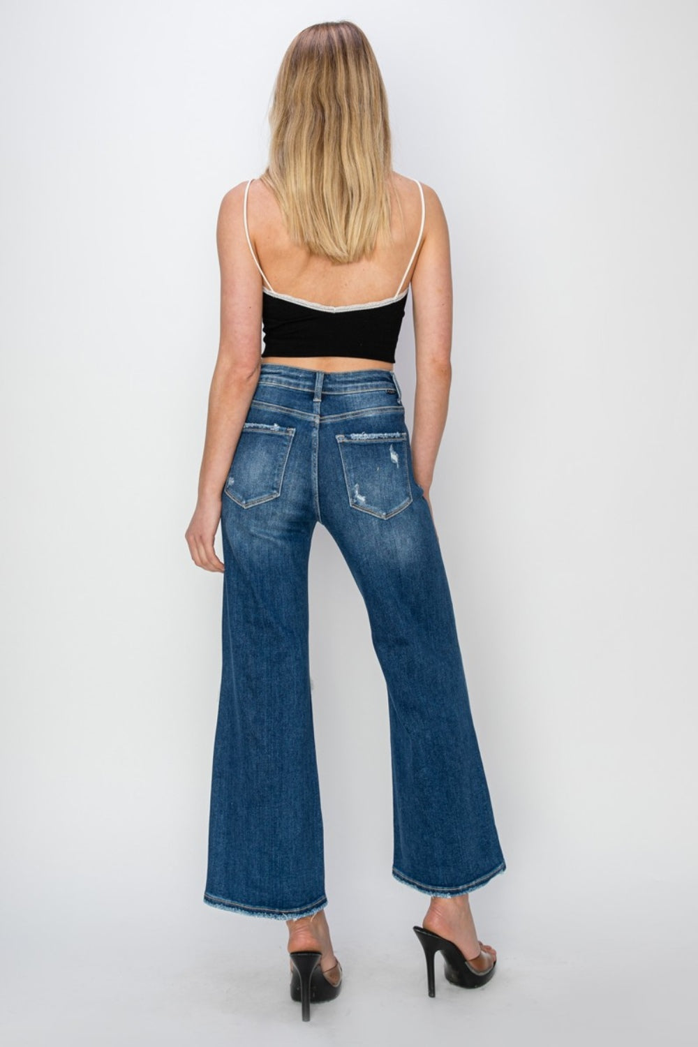 Tasha High Rise Patch Detailed Wide Leg Crop Jeans