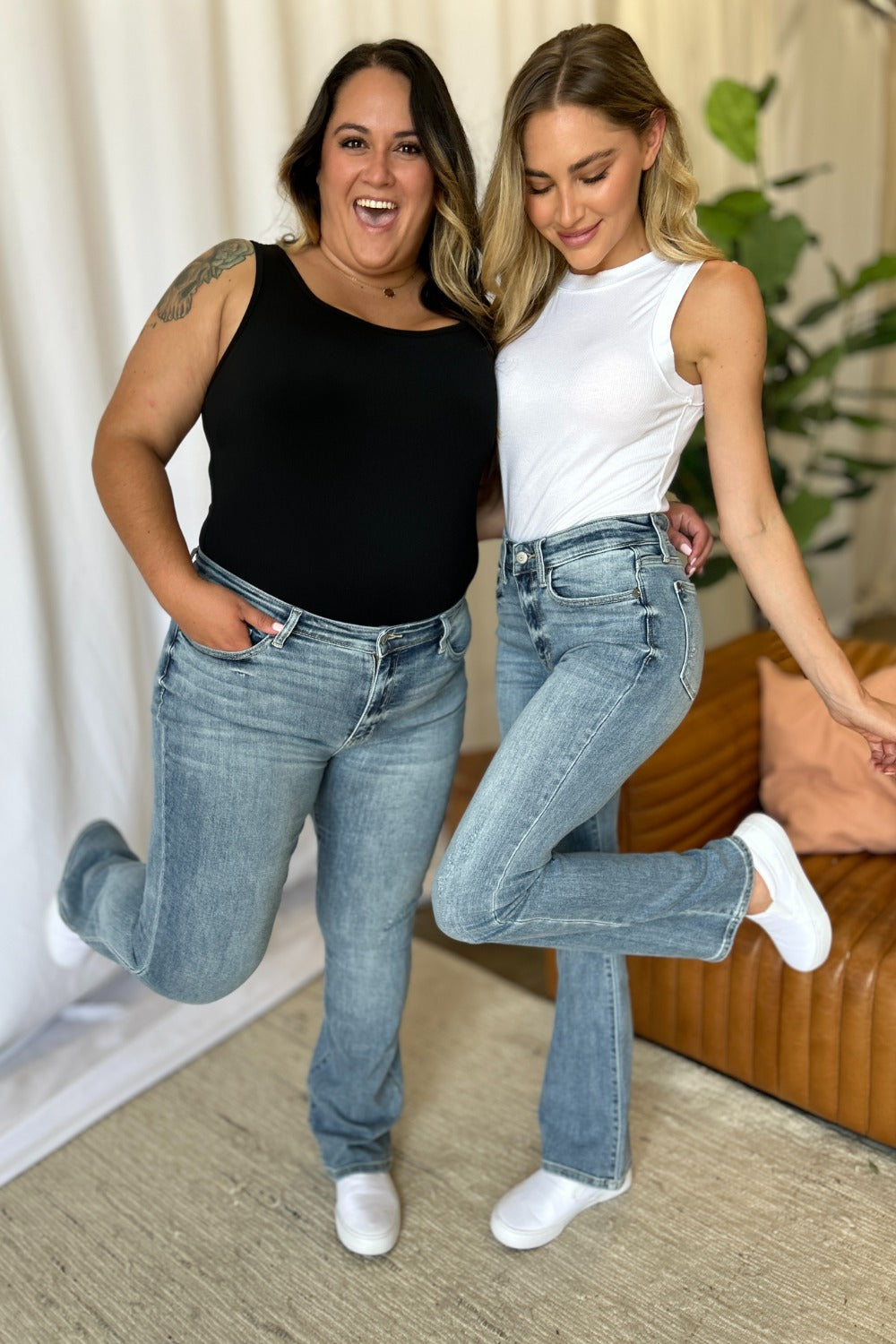 Loren Mid Rise Contrast Hem Bootcut Jeans