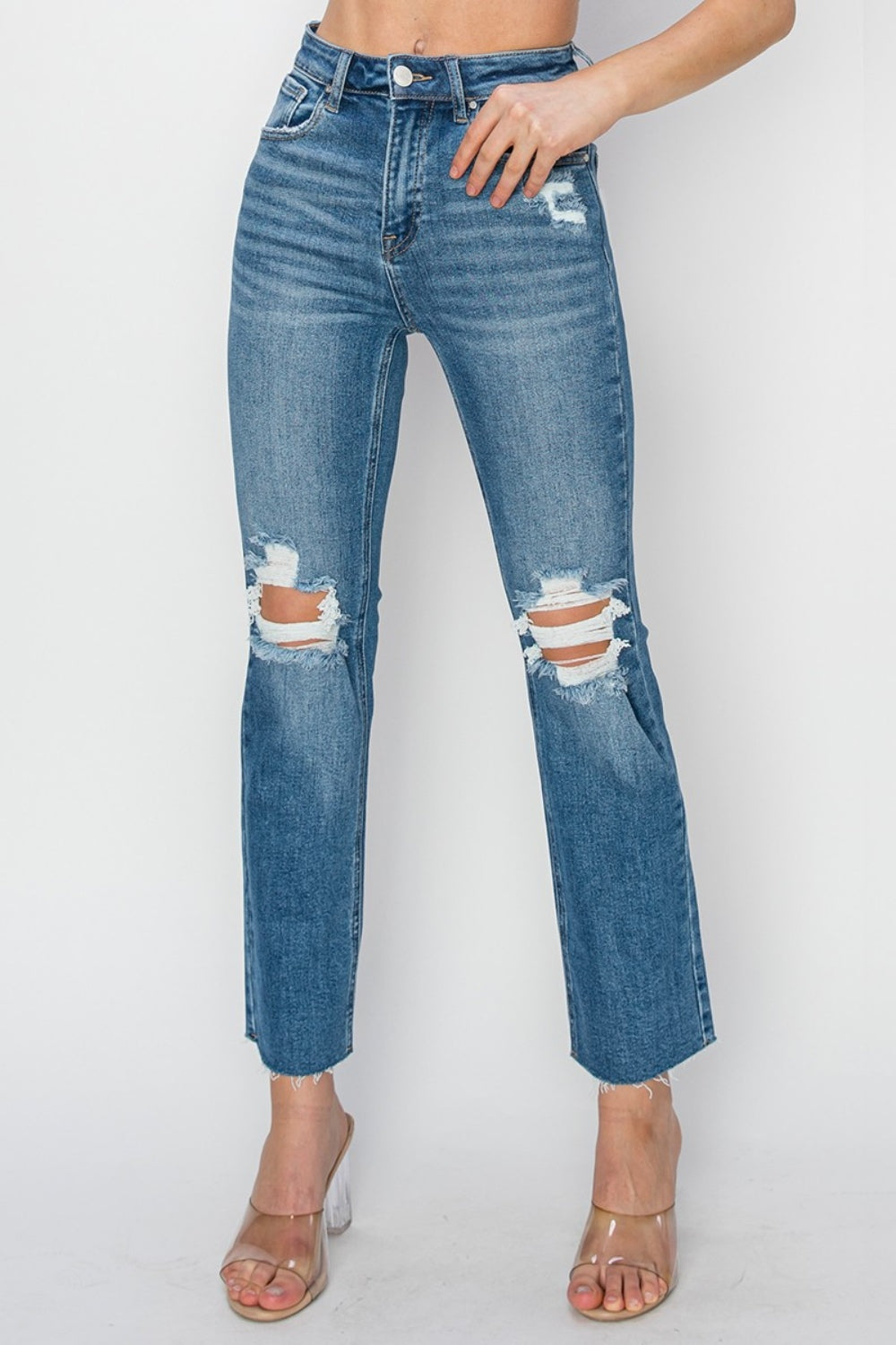 Martina High Rise Distressed Slim Straight Ankle Jeans