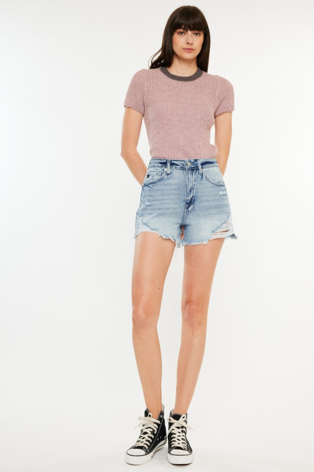 Dawson High Rise Contrast Wash Distressed Denim Shorts