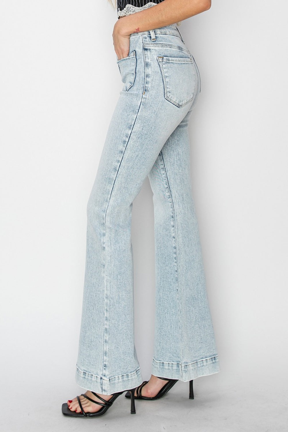 Sanja High Rise Front Patch Pocket Flare Jeans