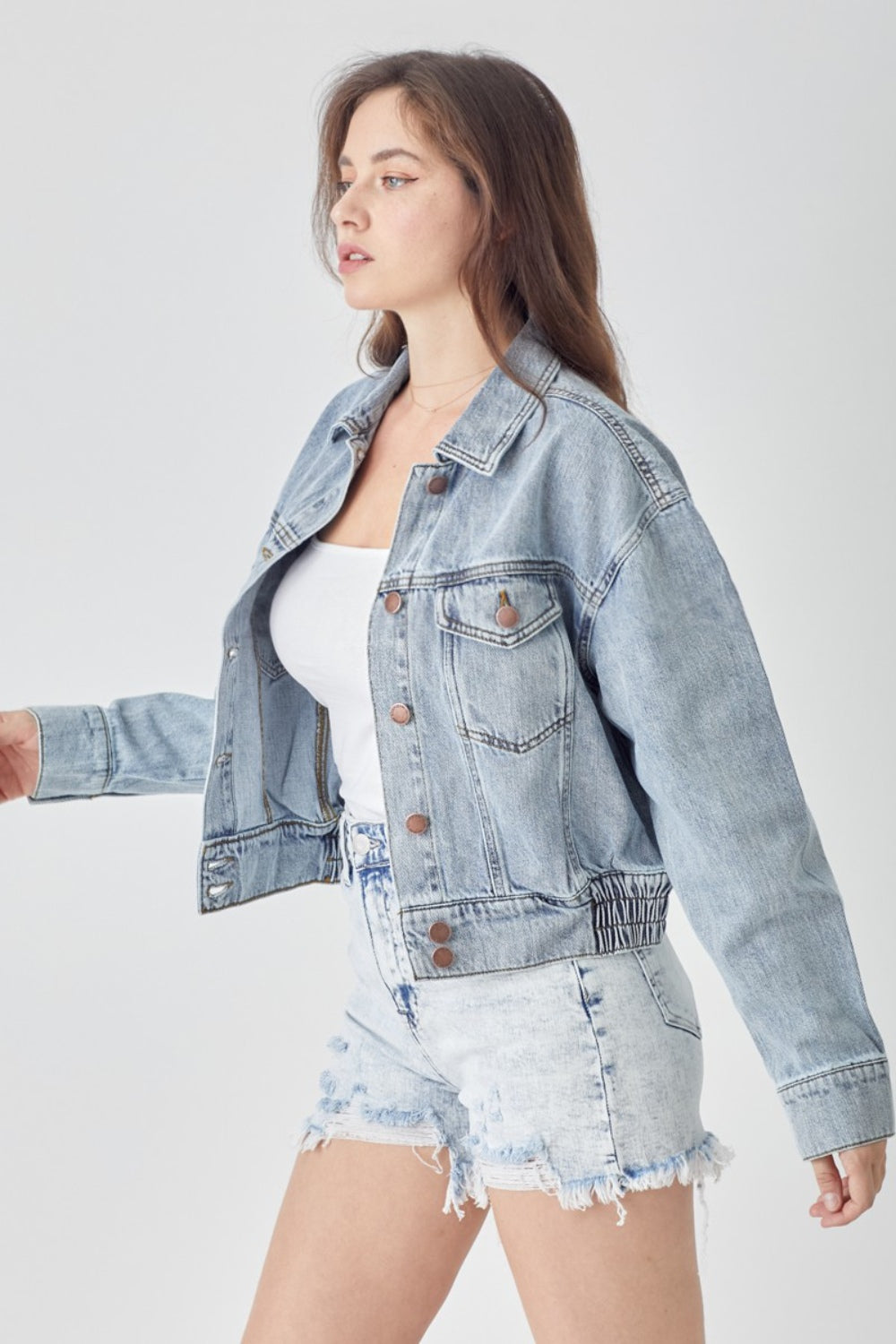 Roxanne Button Down Cropped Denim Jacket