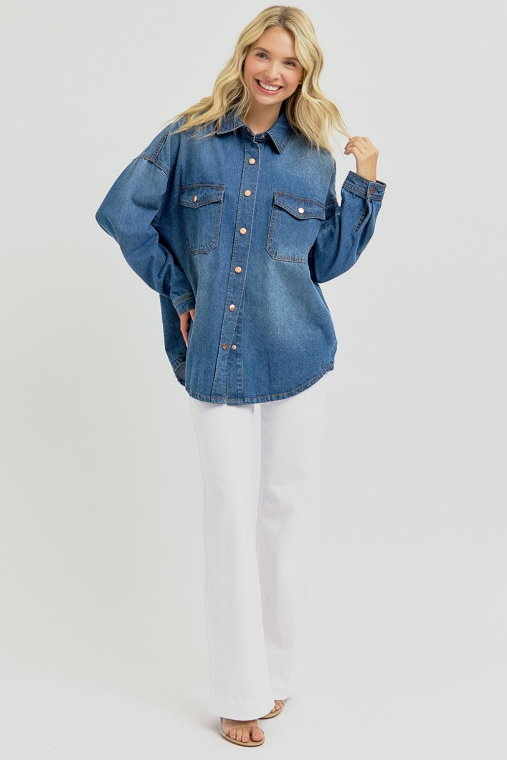 Hannah Snap Down Long Sleeve Denim Shacket