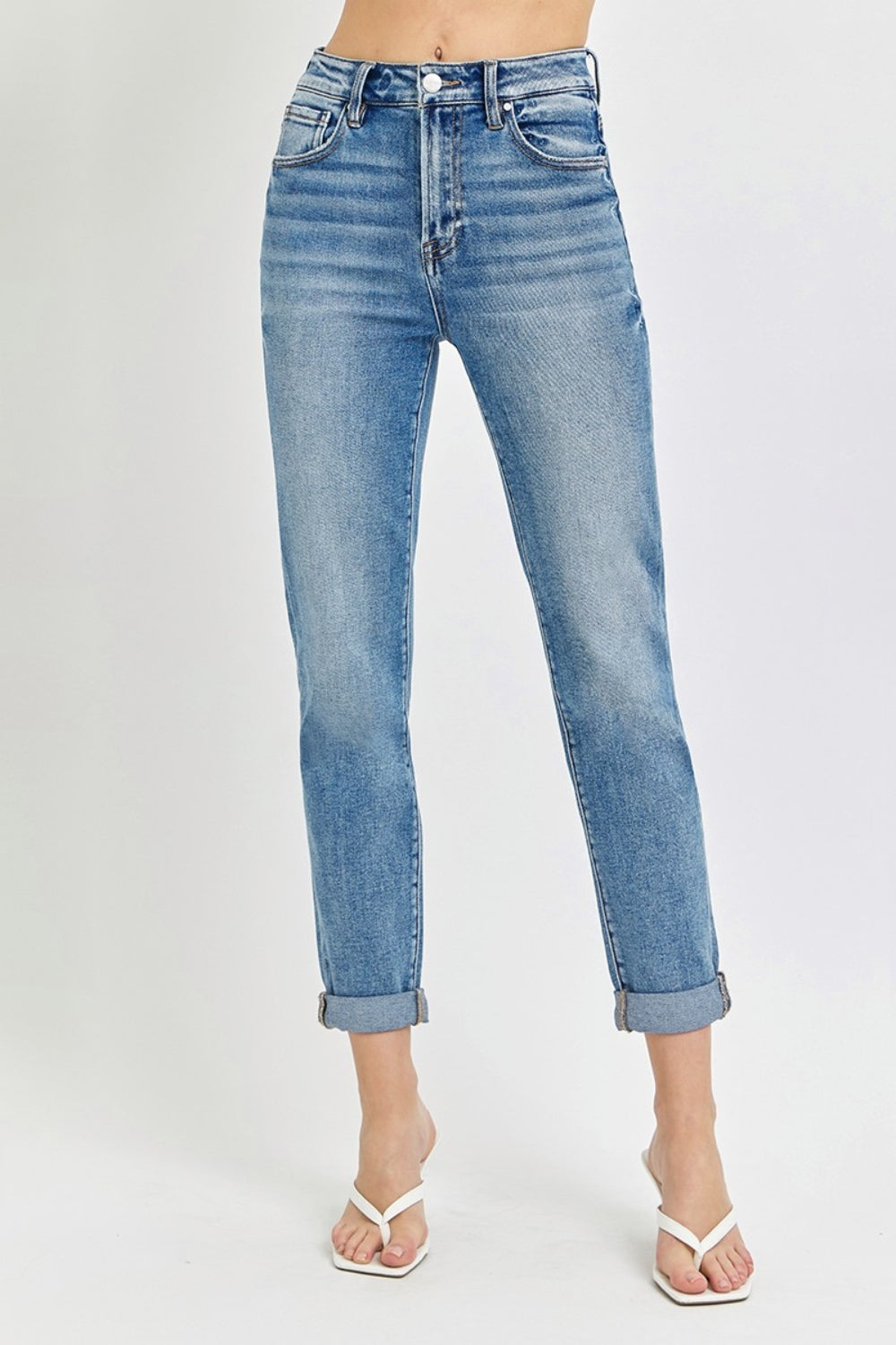 Benny High Rise Cropped Slim Rolled Hem Jeans