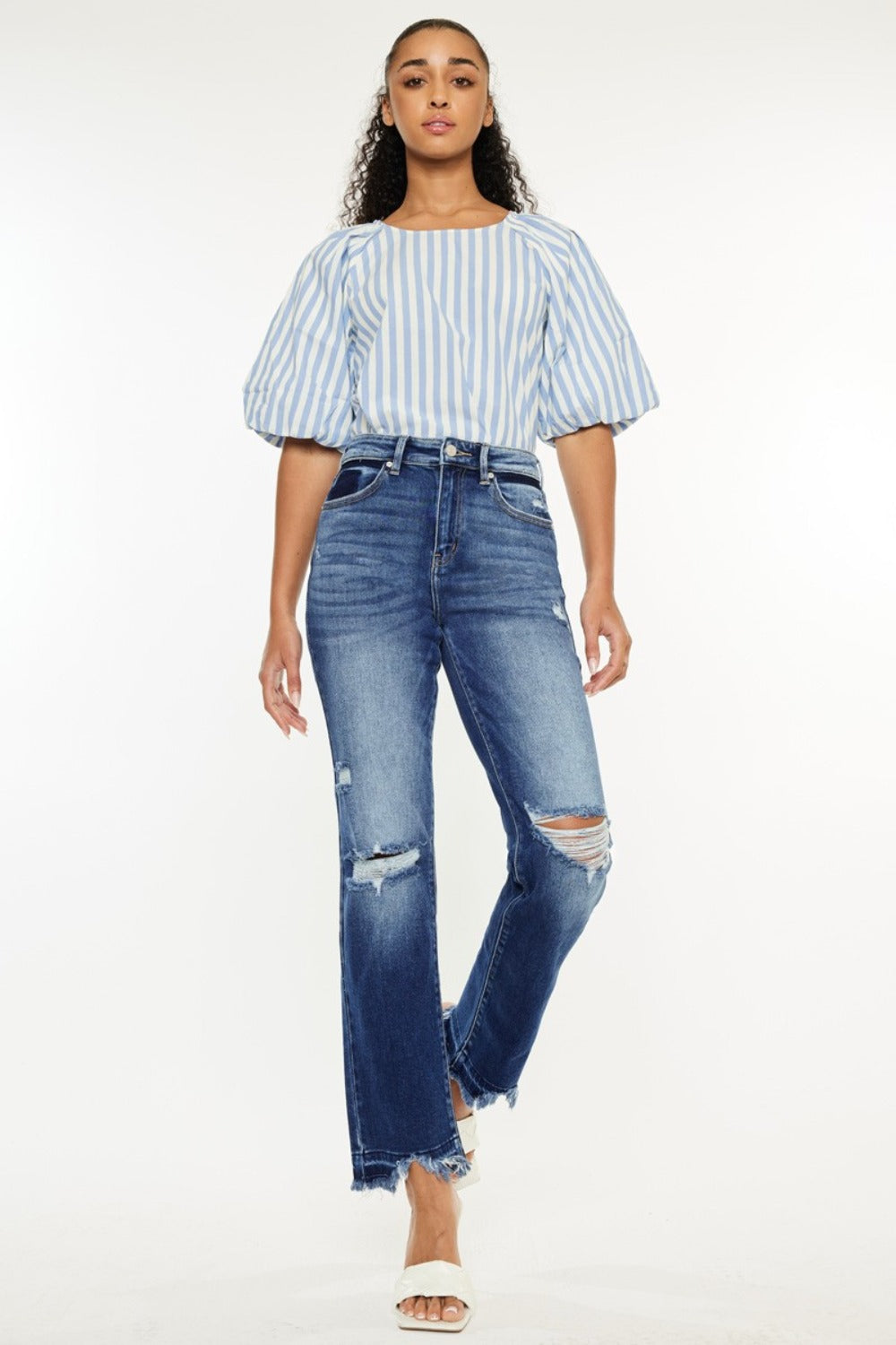 Nina High Rise Distressed Slim Straight Jeans