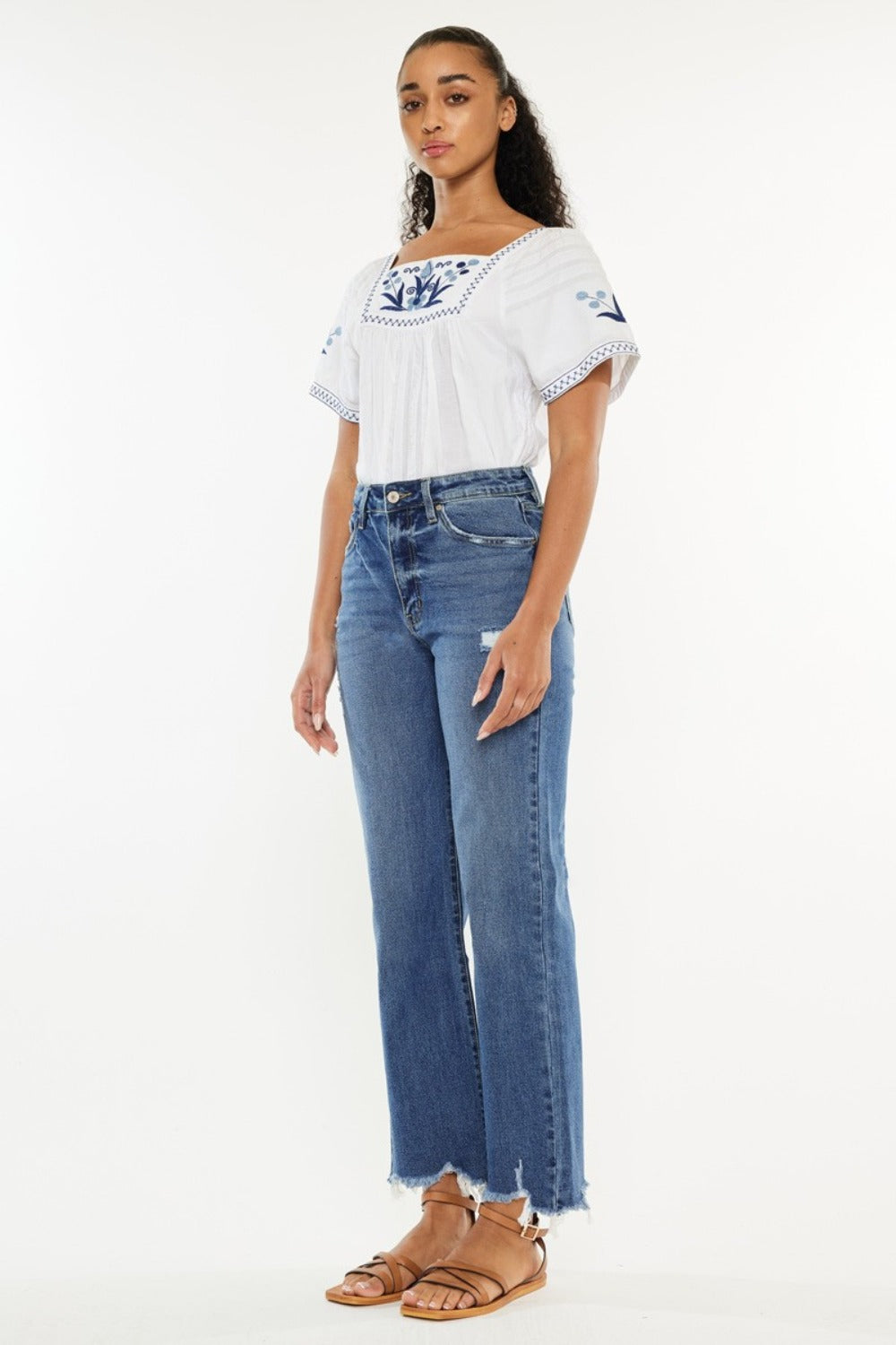 Teri High Rise Raw Hem Cropped Wide Leg Jeans