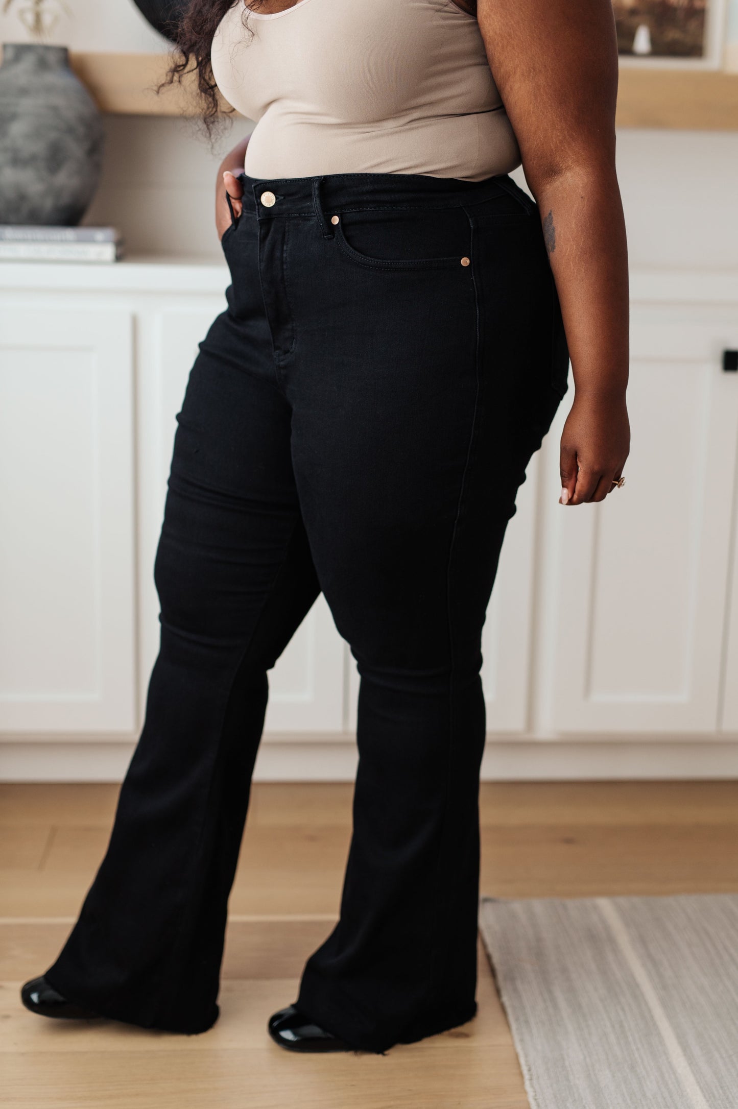 Etta High Rise Tummy Control Flare Jeans in Black