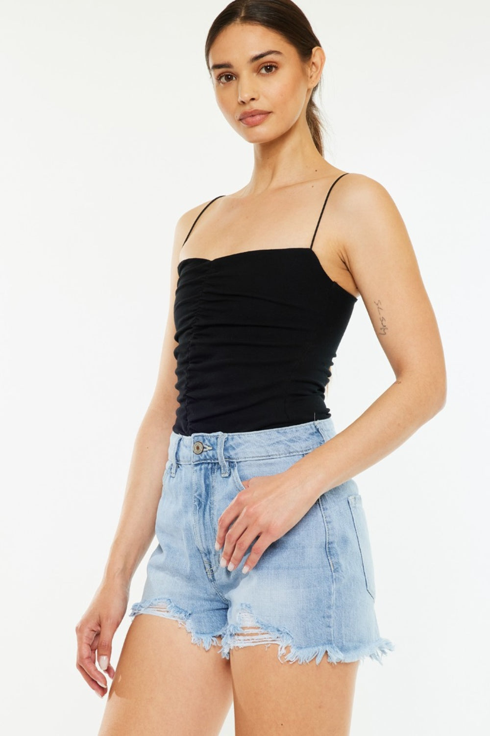 Lily High Rise Raw Hem Distressed Denim Shorts