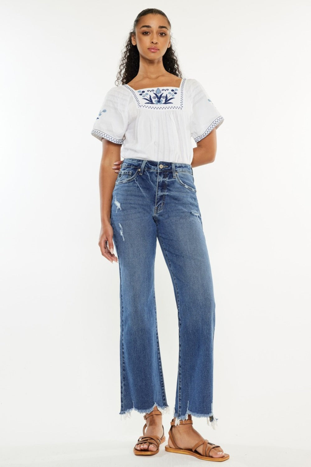 Teri High Rise Raw Hem Cropped Wide Leg Jeans