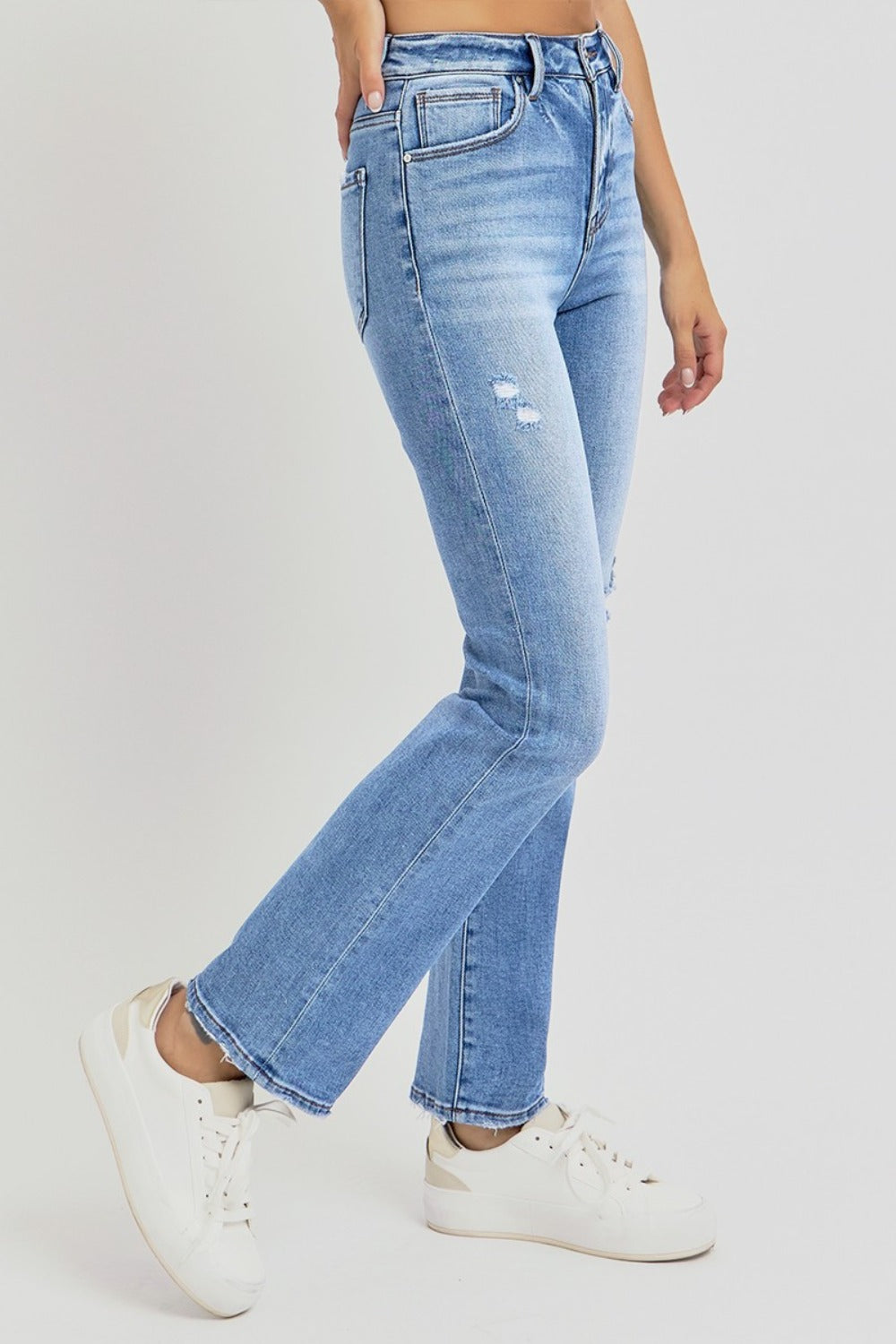 Delilah High Rise Distressed Straight Jeans