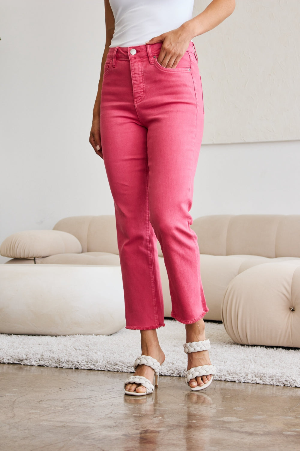 Dylan Tummy Control High Waist Raw Hem Jeans