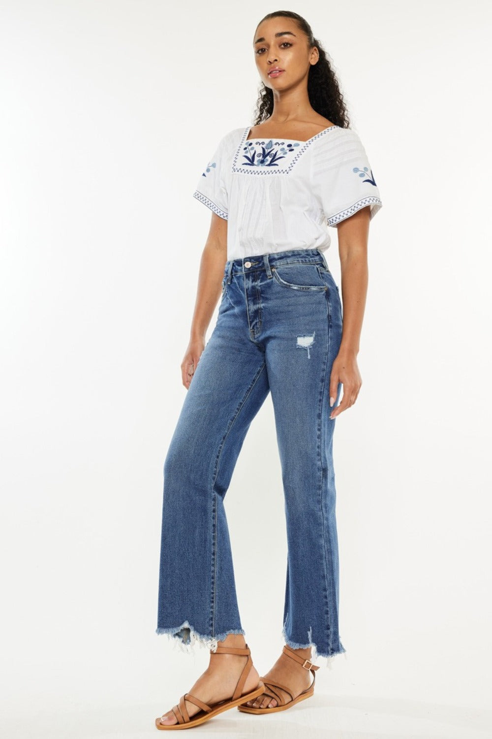 Teri High Rise Raw Hem Cropped Wide Leg Jeans