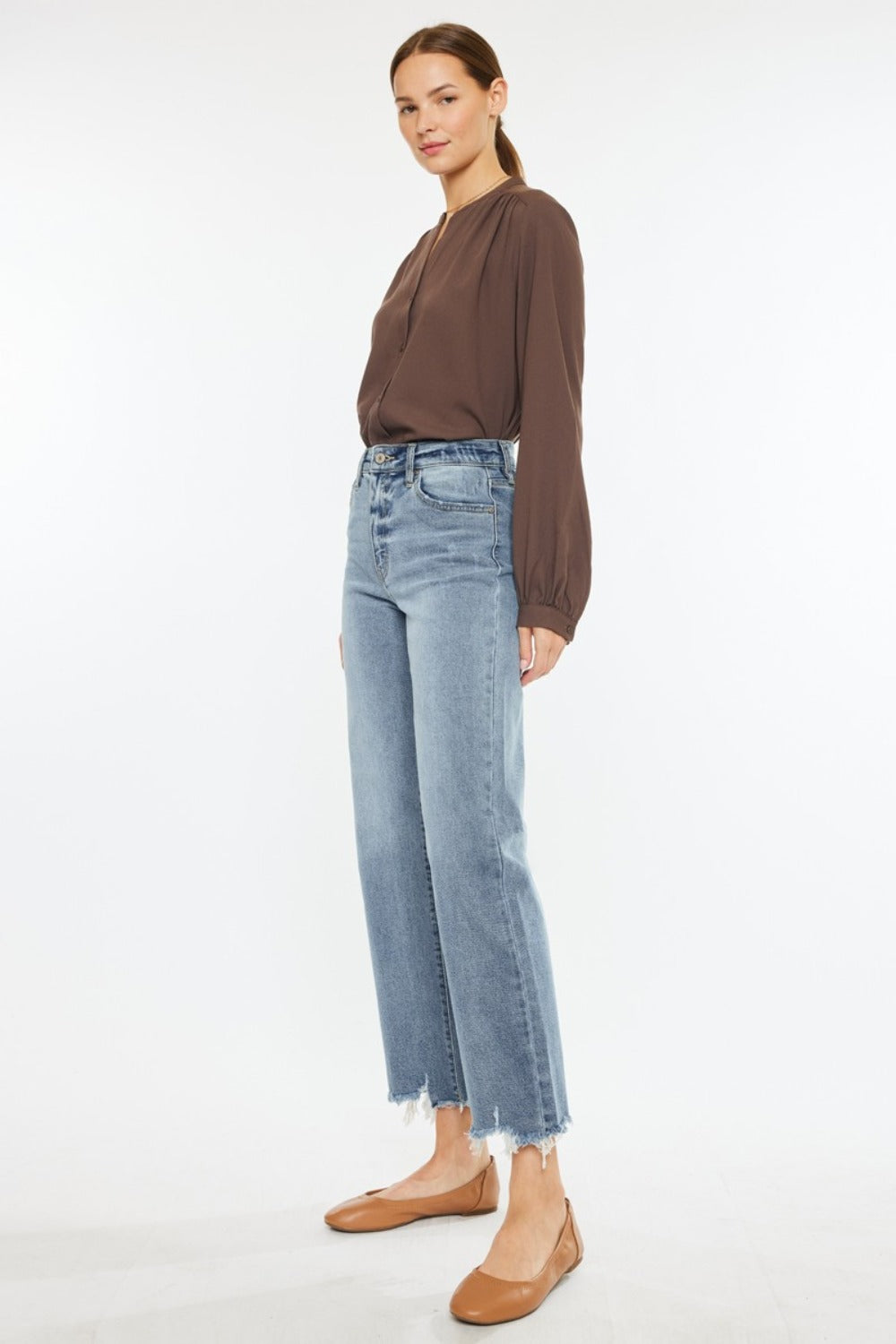 Jamison High Rise Raw Hem Wide Leg Jeans