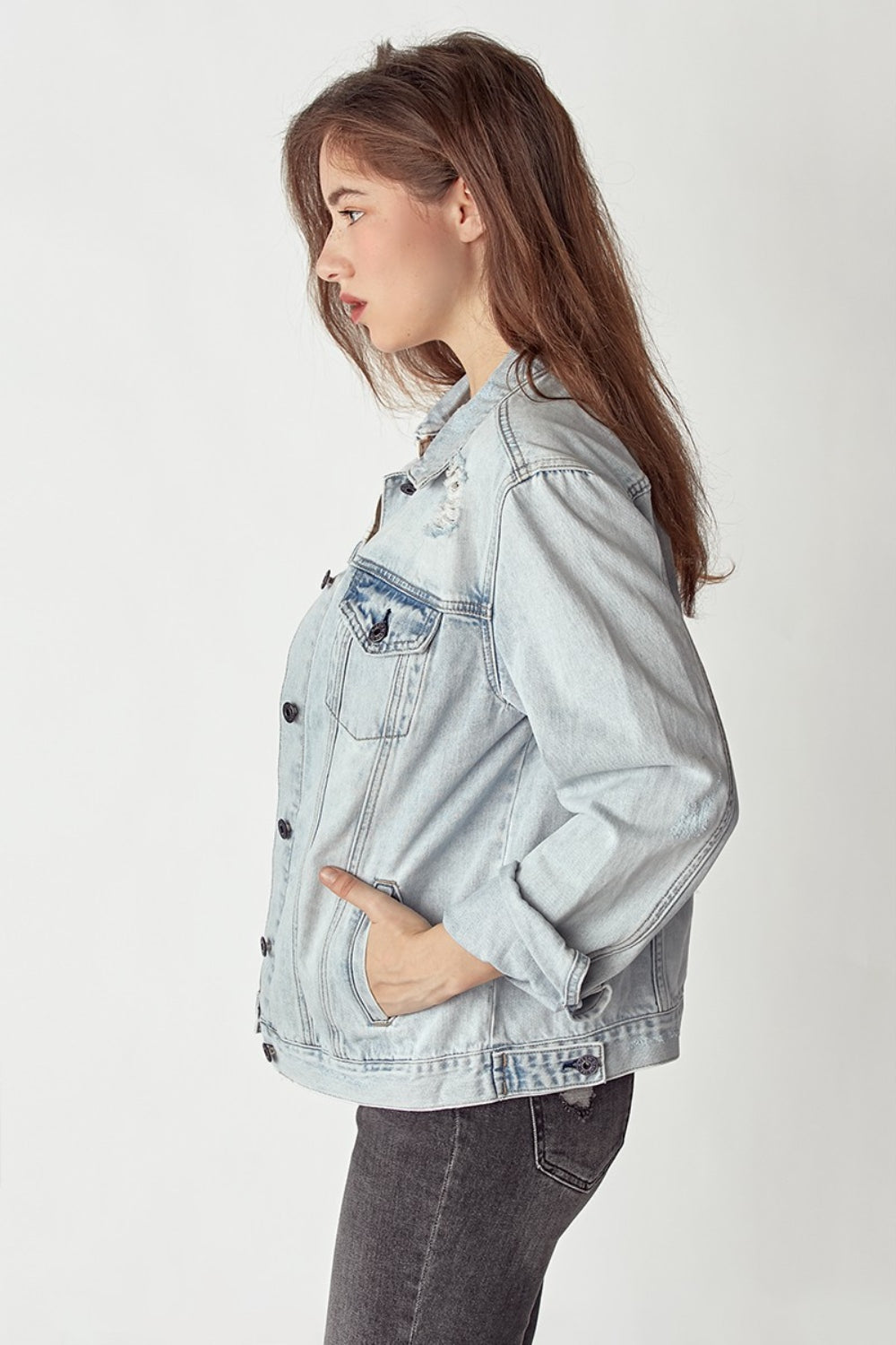 Blake Distressed Button Up Jacket
