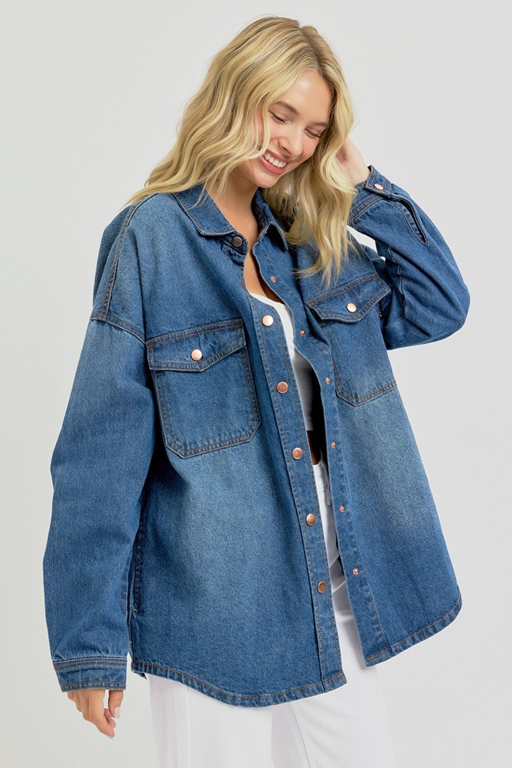 Hannah Snap Down Long Sleeve Denim Shacket