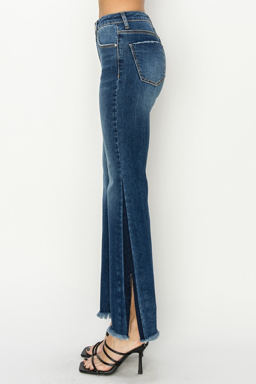 Jordy High Rise Shadow Seam Detail Slit Hem Flare Jeans