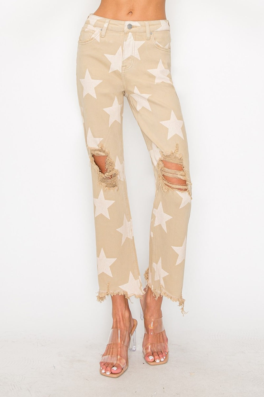 Hailey High Rise Star Printed Frayed Hem Jeans