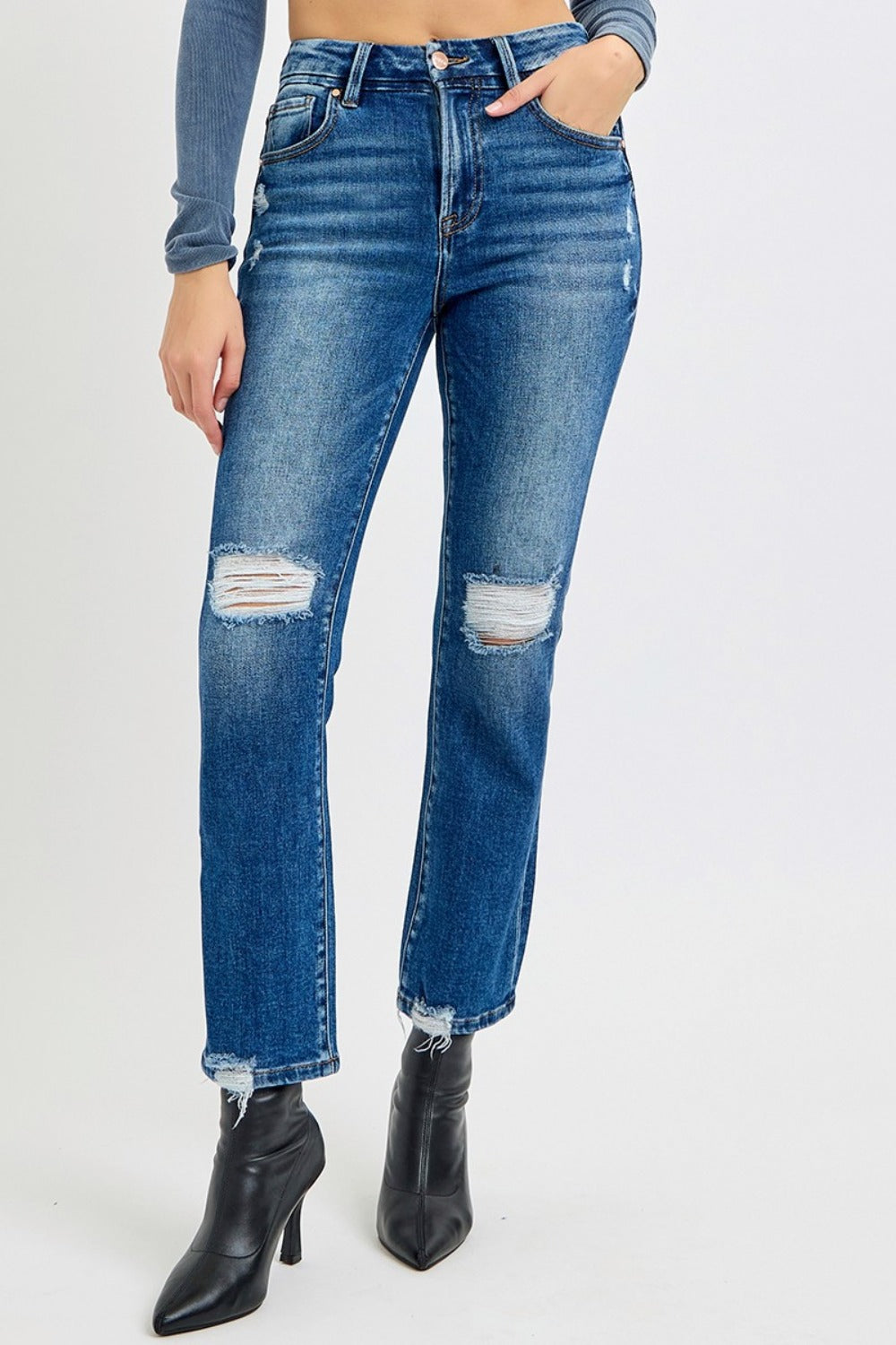 Kodi High Rise Distressed Crop Straight Jeans