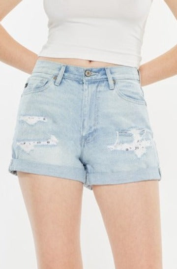 Layne High Rise Distressed Denim Mom Shorts