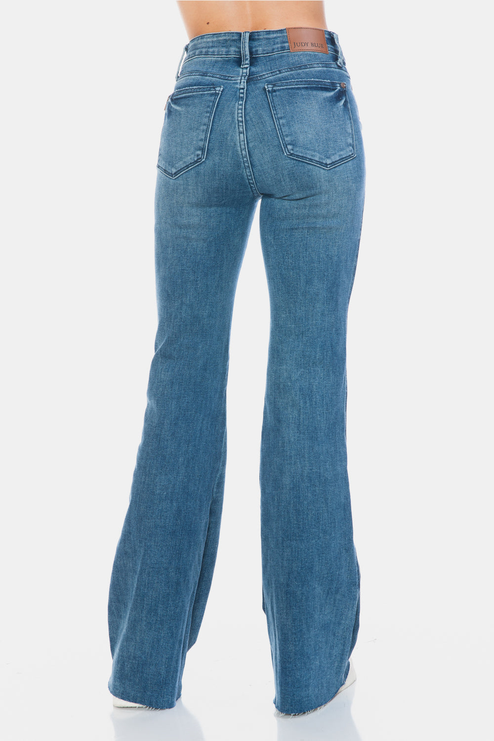 Mazzy Mid Rise Tummy Control Raw Hem Flare Jeans