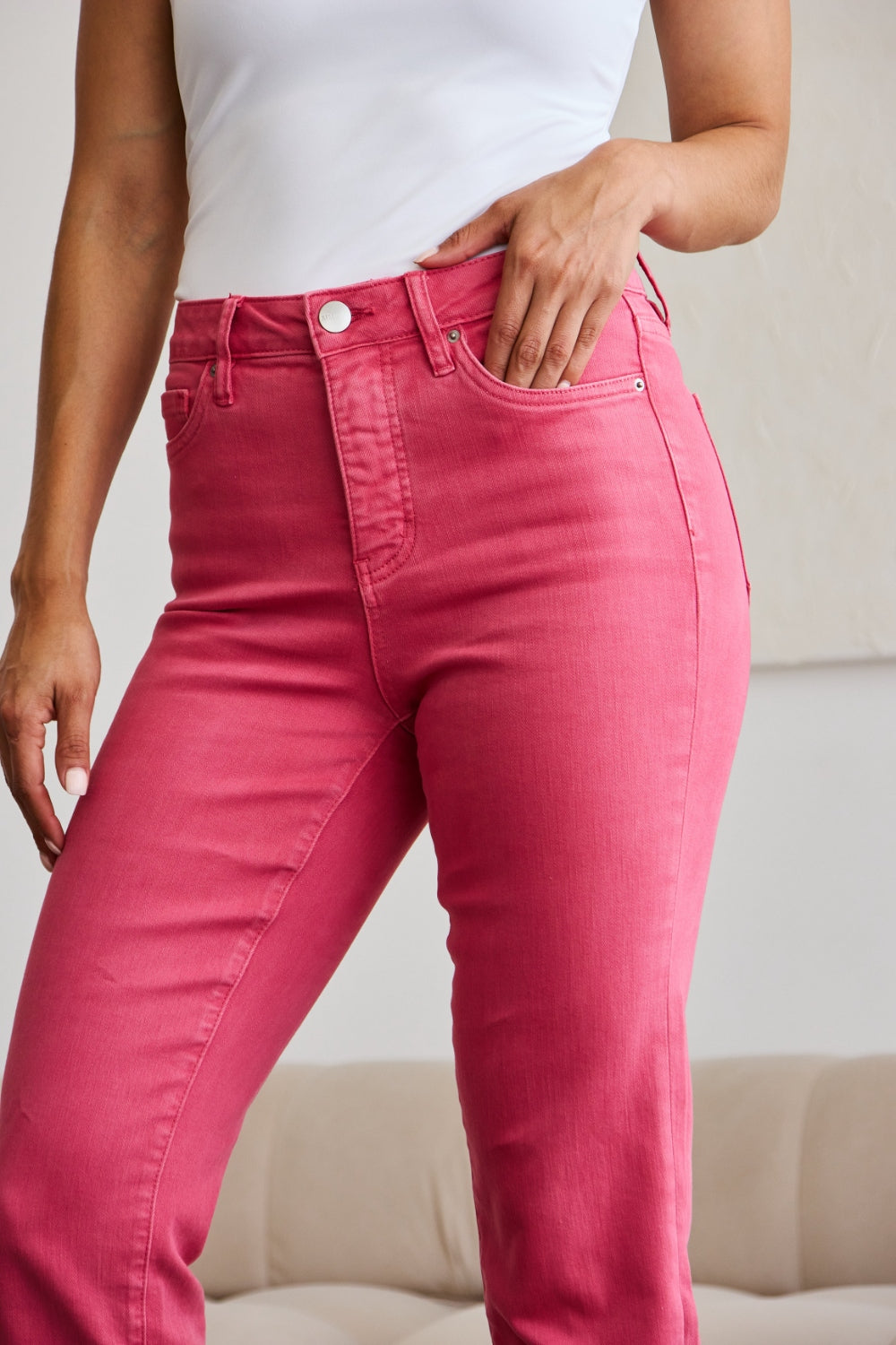 Dylan Tummy Control High Waist Raw Hem Jeans