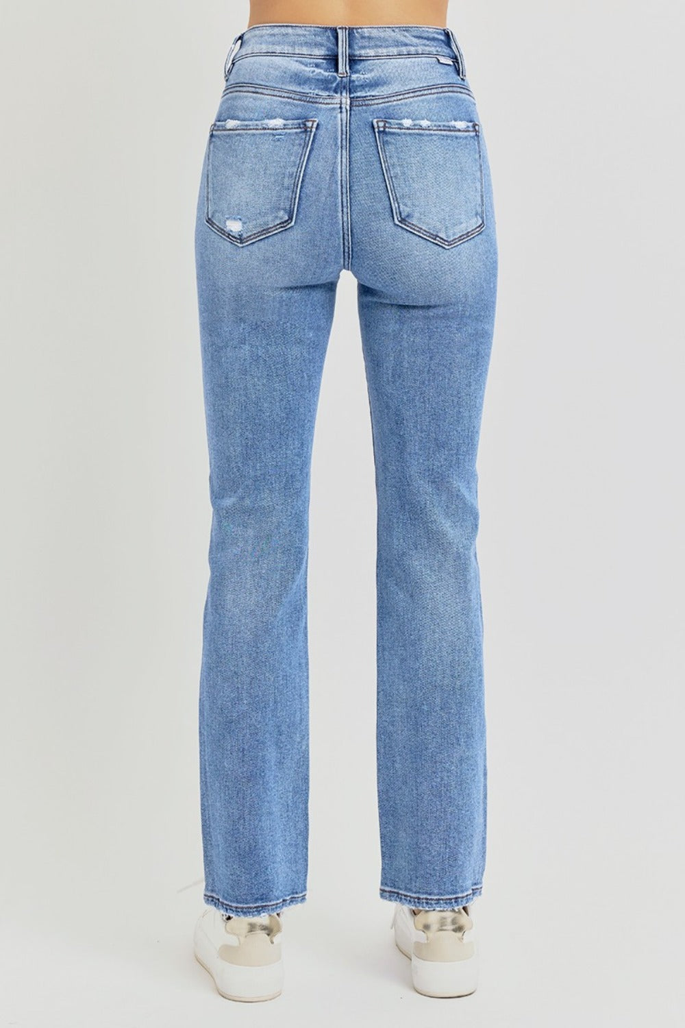 Delilah High Rise Distressed Straight Jeans