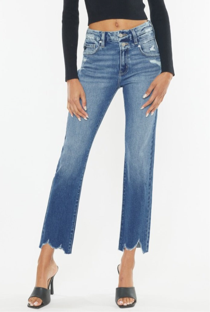 Connie High Rise Wide Waistband Slim Straight Jeans