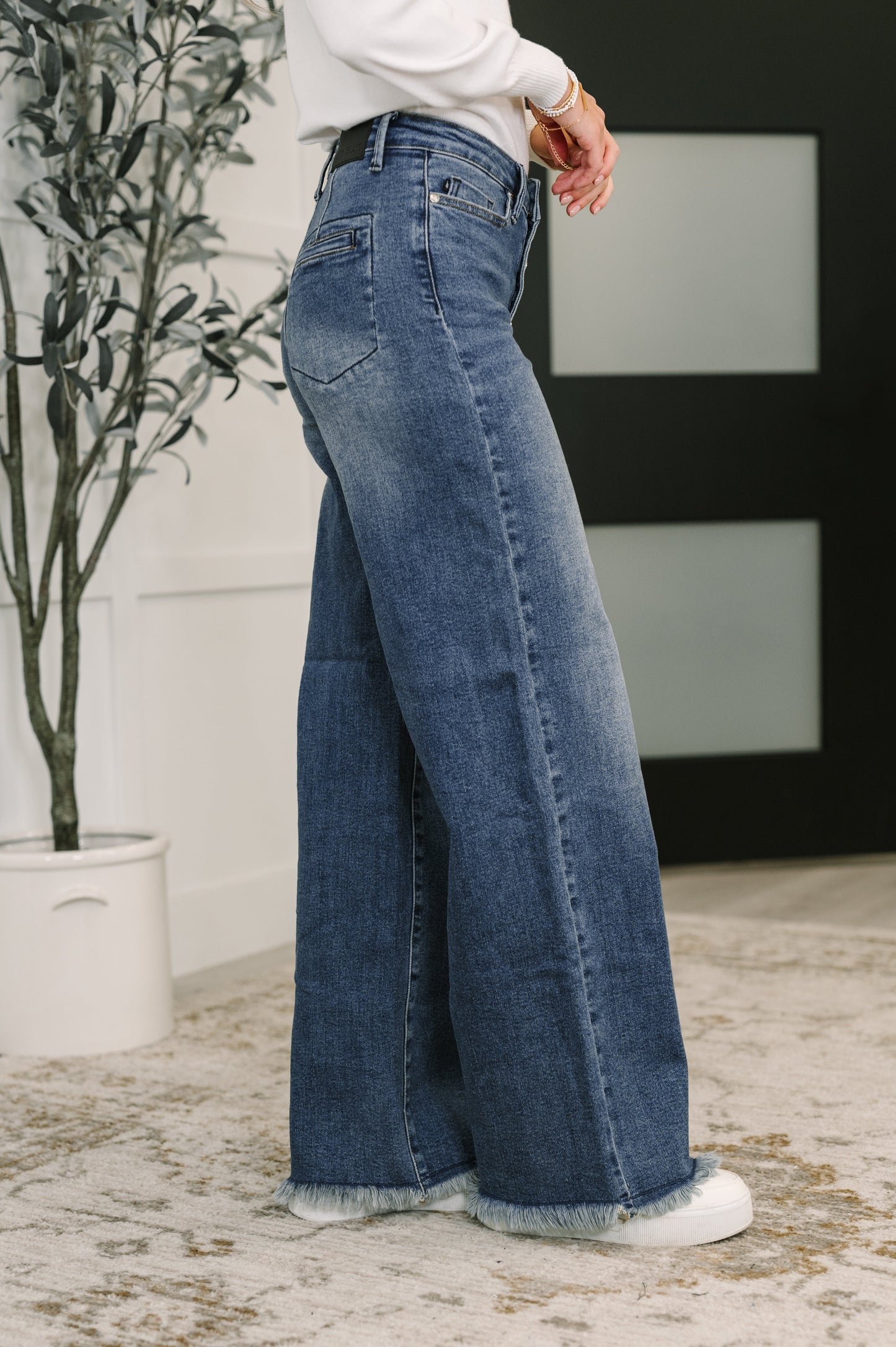 Karla High Waist Column Straight Button-Fly & Back Welt Pockets