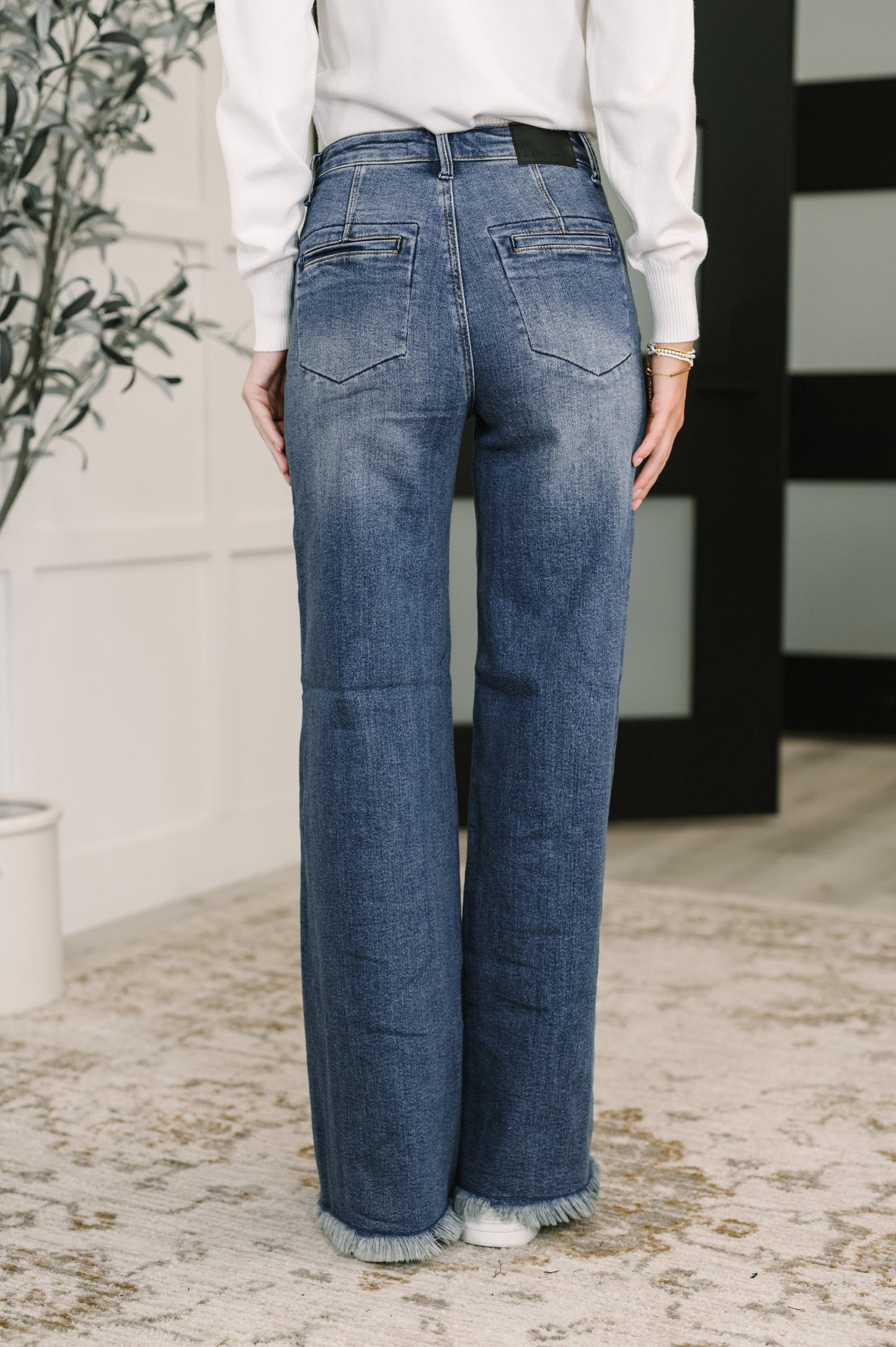 Karla High Waist Column Straight Button-Fly & Back Welt Pockets