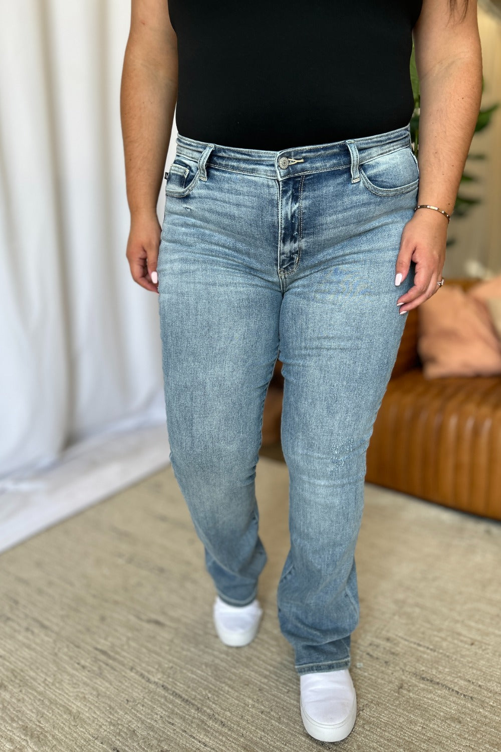 Loren Mid Rise Contrast Hem Bootcut Jeans