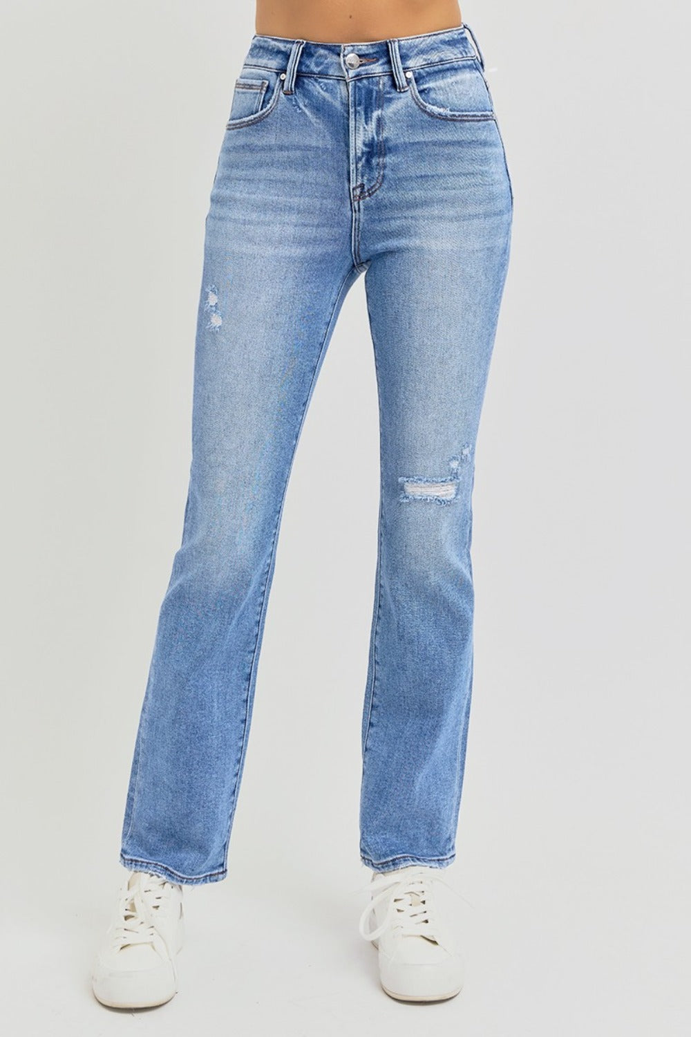 Delilah High Rise Distressed Straight Jeans