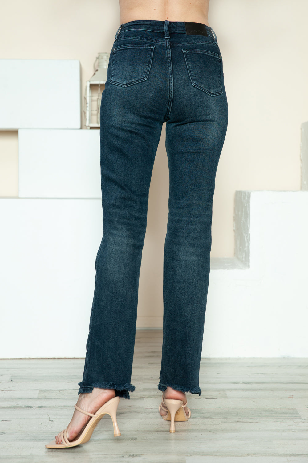 Preston High Rise Button Fly Straight Leg Frayed Hem Jeans