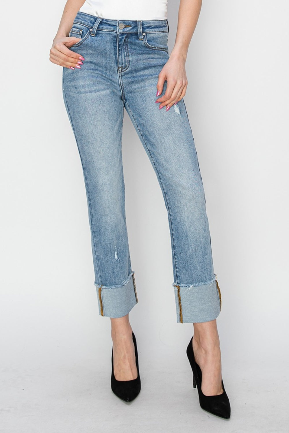 Hayden High Rise Cuffed Slim Straight Jeans