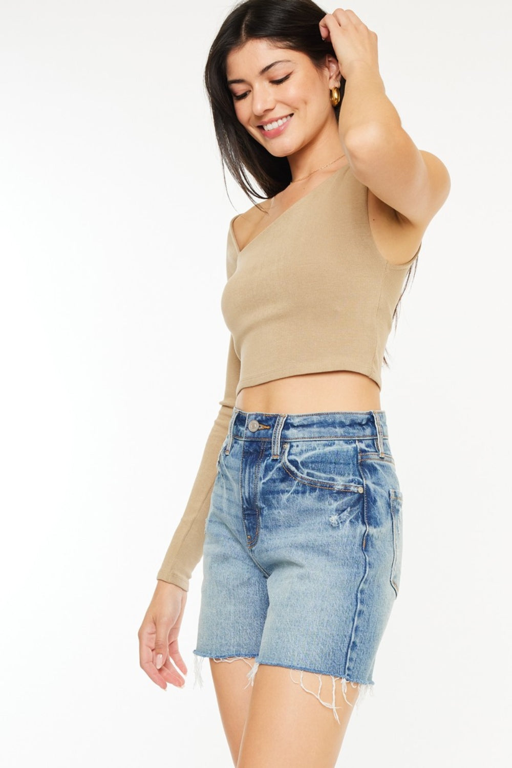 Del Mar High Rise Raw Hem Denim Shorts
