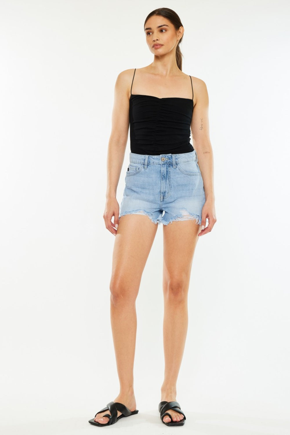 Lily High Rise Raw Hem Distressed Denim Shorts