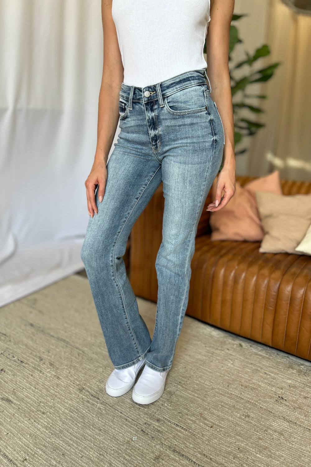 Loren Mid Rise Contrast Hem Bootcut Jeans