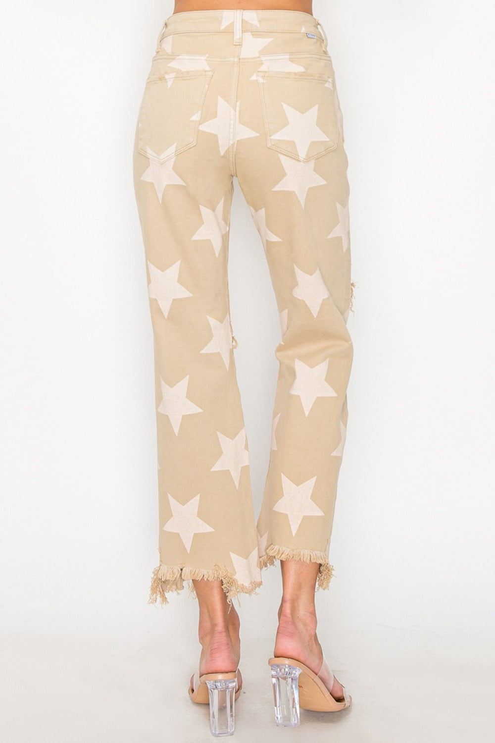 Hailey High Rise Star Printed Frayed Hem Jeans