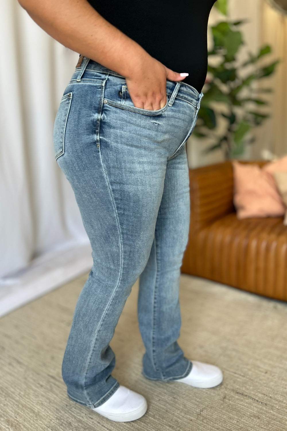 Loren Mid Rise Contrast Hem Bootcut Jeans