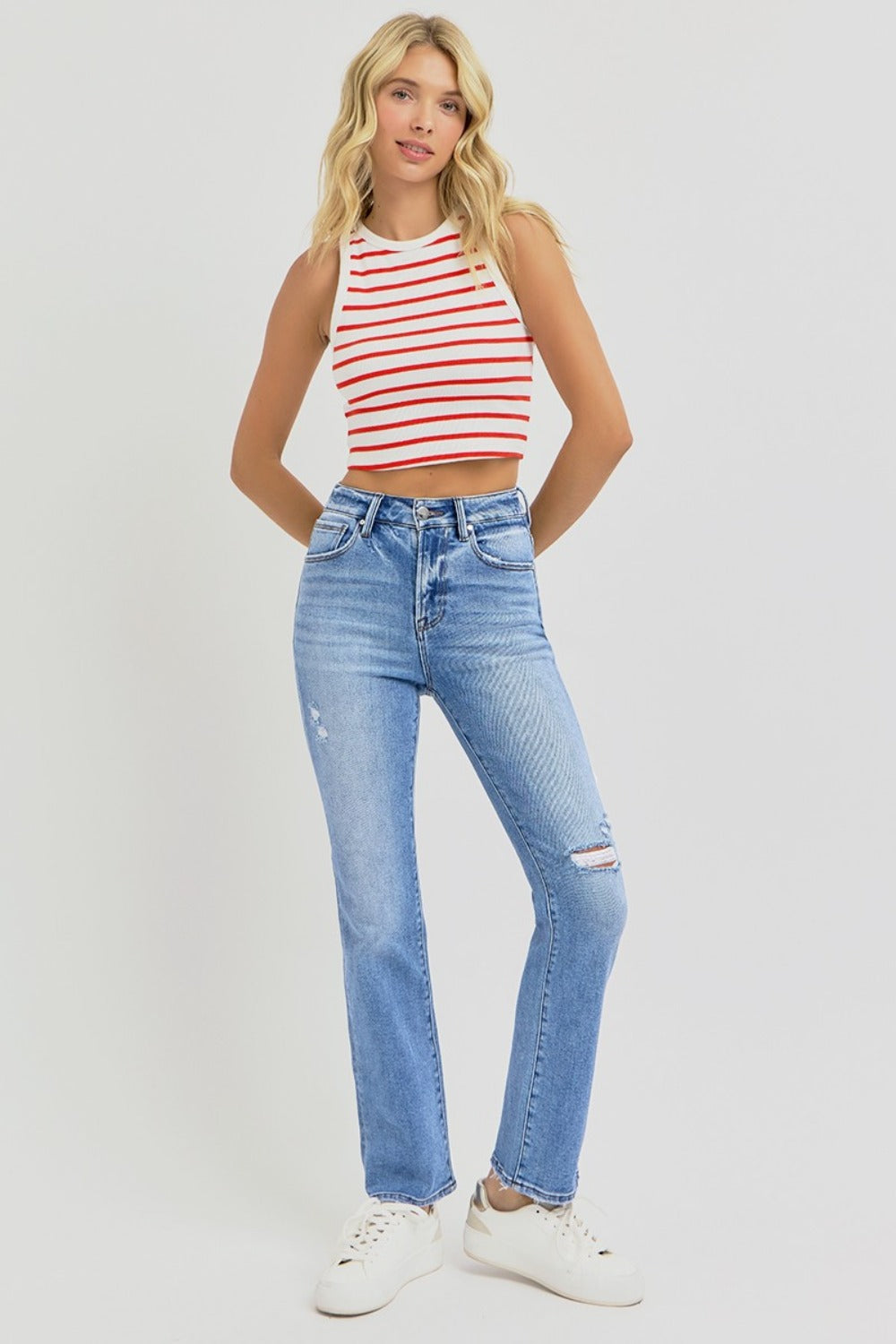 Delilah High Rise Distressed Straight Jeans