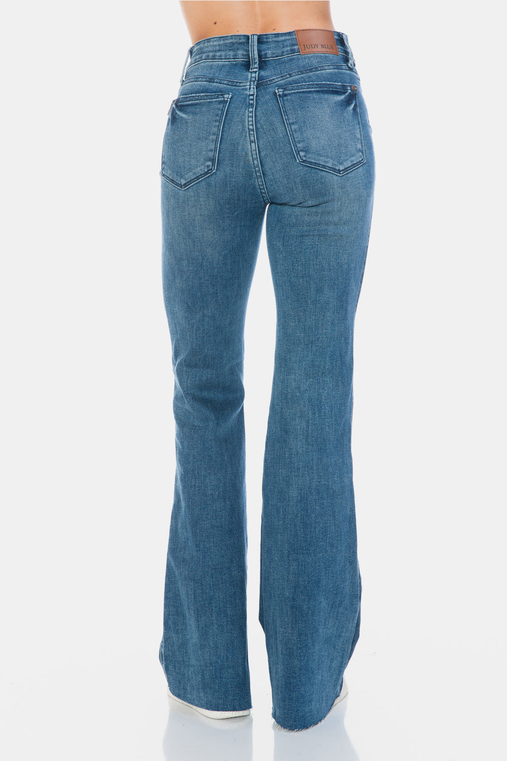Mazzy Mid Rise Tummy Control Raw Hem Flare Jeans