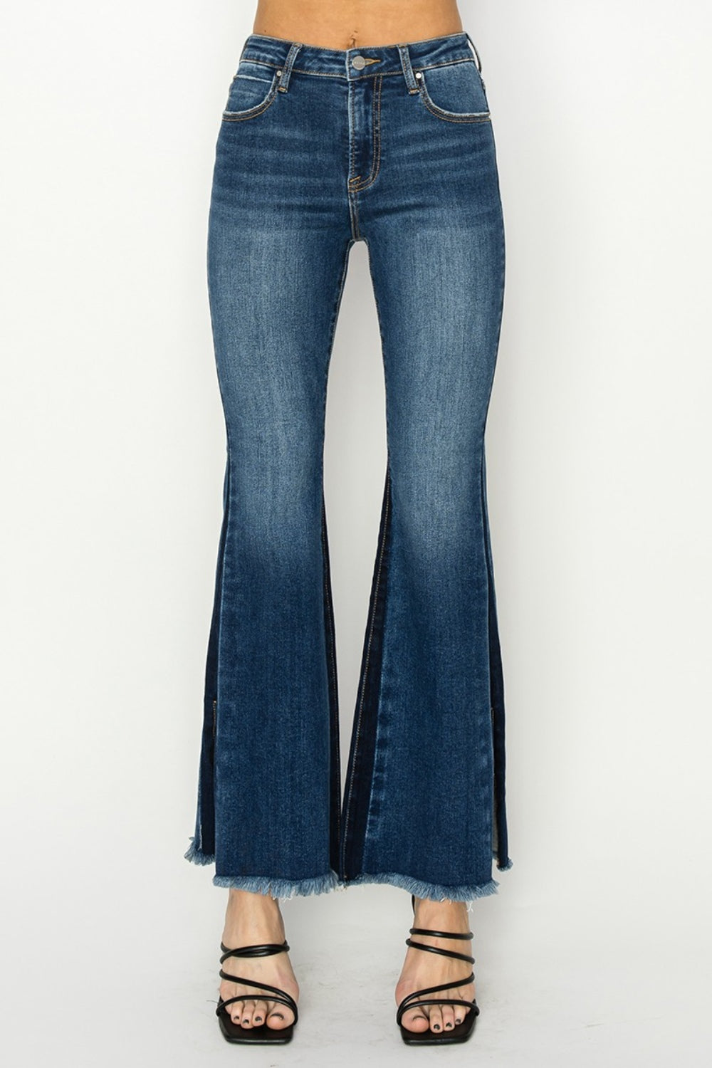 Jordy High Rise Shadow Seam Detail Slit Hem Flare Jeans