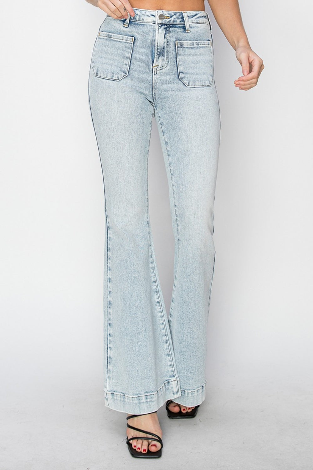 Sanja High Rise Front Patch Pocket Flare Jeans