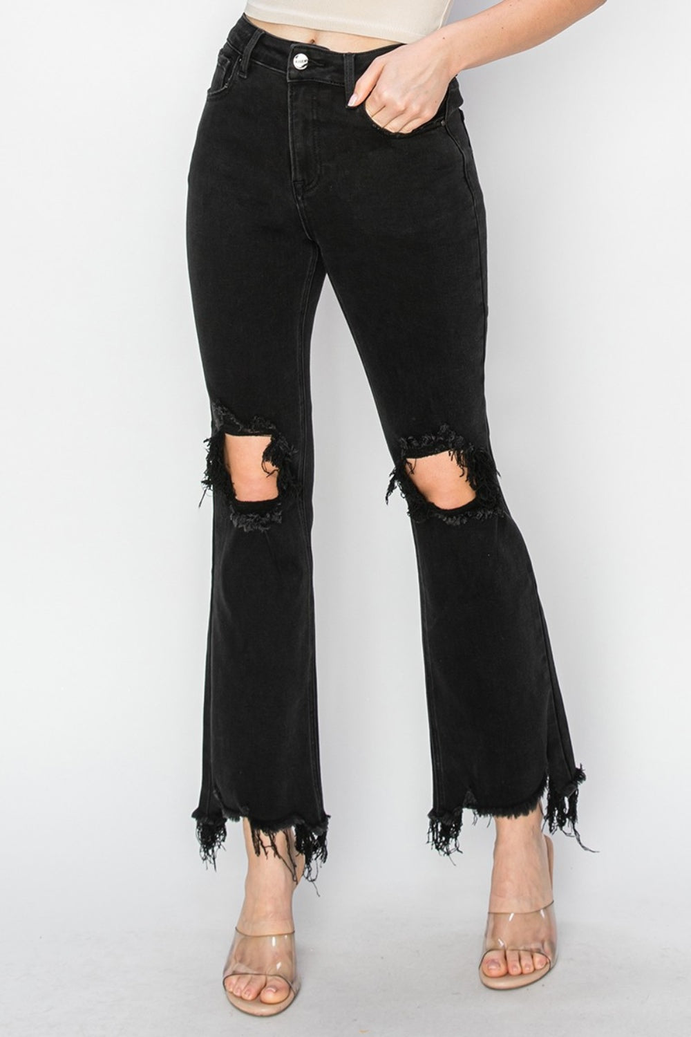 Jonnie High Rise Raw Hem Cropped Flare Jeans