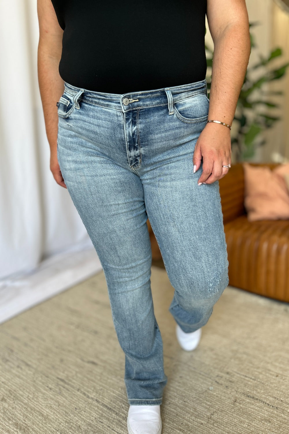 Loren Mid Rise Contrast Hem Bootcut Jeans