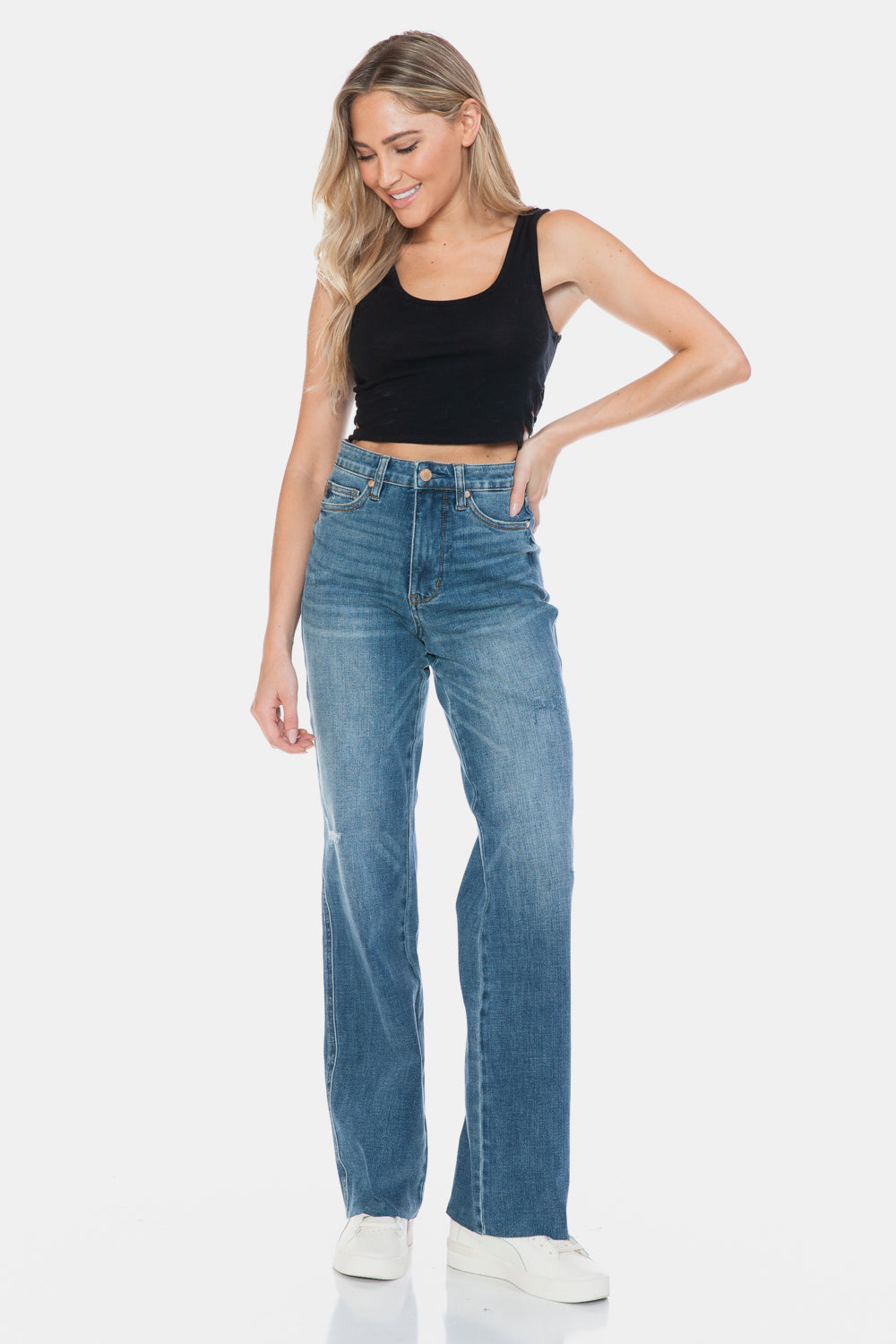 Rudy High Rise Tummy Control Raw Hem Straight Jeans